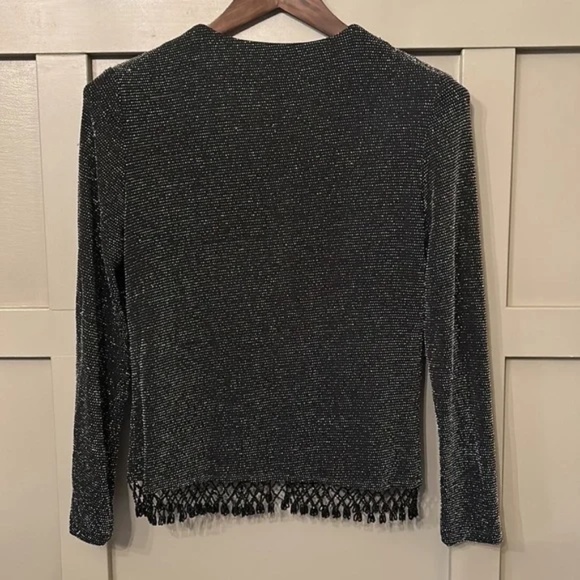 Xscape Beaded Formal Jacket Black Metallic Single Button Size Small - Picture 8 of 12